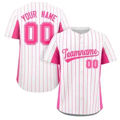 White Pink Stripe Full Button Authentic Baseball Jersey