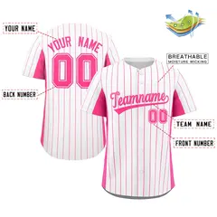 White Pink Stripe Full Button Authentic Baseball Jersey 2