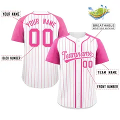 White Pink Stripe Raglan Sleeves Authentic Baseball Jersey 2
