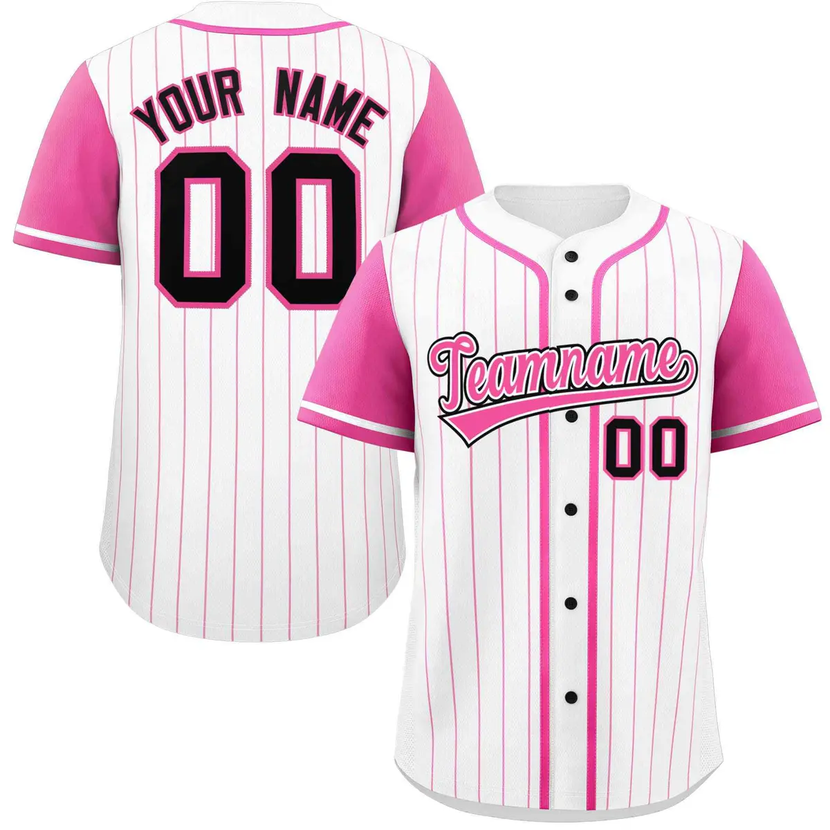 White Pink Stripe Raglan Sleeves Authentic Baseball Jersey