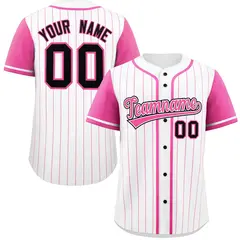 White Pink Stripe Raglan Sleeves Authentic Baseball Jersey
