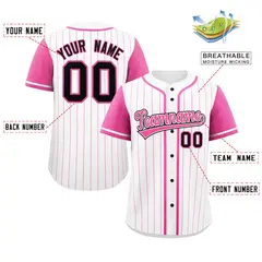 White Pink Stripe Raglan Sleeves Authentic Baseball Jersey 2