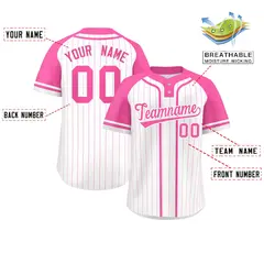 White Pink Stripe Raglan Two-Button Softball Jersey 2