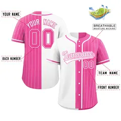 White Pink Stripe-Solid Combo Authentic Baseball Jersey 2