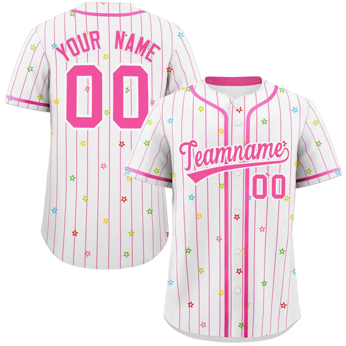 White Pink Stripe Star Pattern Authentic Baseball Jersey