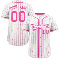 White Pink Stripe Star Pattern Authentic Baseball Jersey