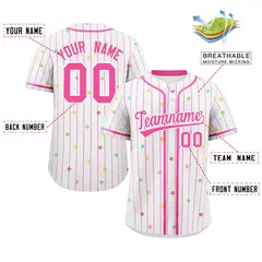 White Pink Stripe Star Pattern Authentic Baseball Jersey 2