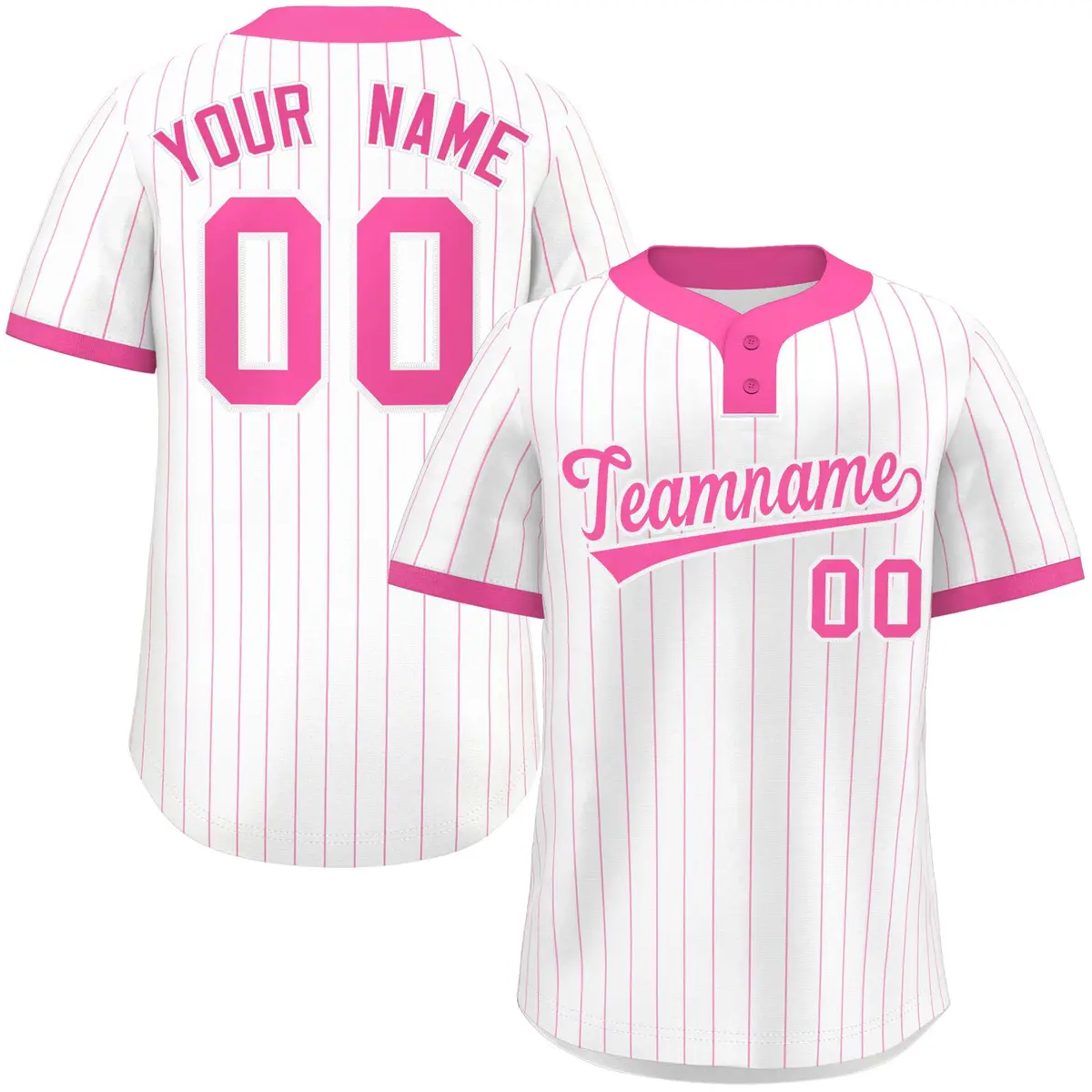 White Pink Stripe Two-Button Softball Jersey