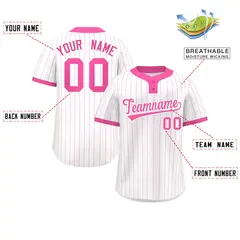 White Pink Stripe Two-Button Softball Jersey 2