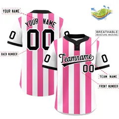 White Pink Stripe Two-Button Softball Jersey 2