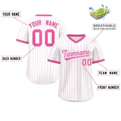 White Pink Striped Pullover Baseball Jersey 2