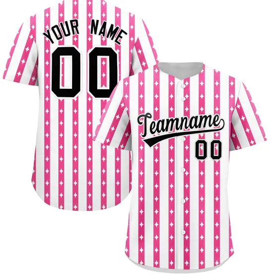 White Pink Thick Striped Star Pattern Baseball Jersey