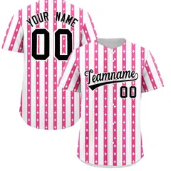 White Pink Thick Striped Star Pattern Baseball Jersey 1