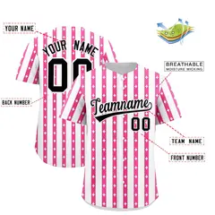 White Pink Thick Striped Star Pattern Baseball Jersey 2