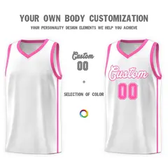 White Pink Two Bars Basketball Uniform Jersey 3