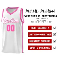 White Pink Two Bars Basketball Uniform Jersey 5