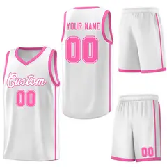 White Pink Two Bars Basketball Uniform Jersey 6