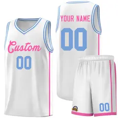 White Pink Two Bars Basketball Uniform Jersey
