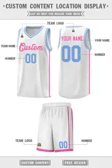 White Pink Two Bars Basketball Uniform Jersey 2