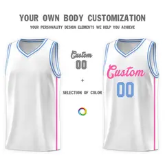 White Pink Two Bars Basketball Uniform Jersey 3
