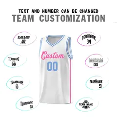 White Pink Two Bars Basketball Uniform Jersey 4