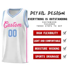 White Pink Two Bars Basketball Uniform Jersey 5