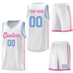 White Pink Two Bars Basketball Uniform Jersey 6