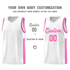 White Pink Two-Tone Classic Basketball Jersey 3