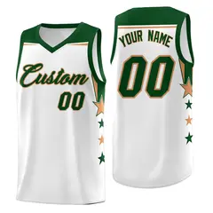 White Pink Two Tone Side Star Color Block Basketball Jersey 1