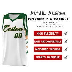 White Pink Two Tone Side Star Color Block Basketball Jersey 2