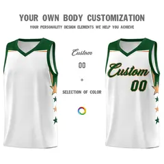 White Pink Two Tone Side Star Color Block Basketball Jersey 3