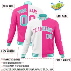 White Pink Two Tone Split Varsity Full-Snap Letterman Jacket 4