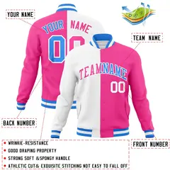 White Pink Two Tone Split Varsity Full-Snap Letterman Jacket 4
