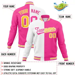 White Pink Two Tone Split Varsity Full-Snap Letterman Jacket 4