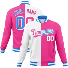 White Pink Two Tone Split Varsity Full-Snap Letterman Jacket 1