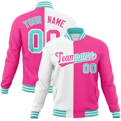 White Pink Two Tone Split Varsity Full-Snap Letterman Jacket 1