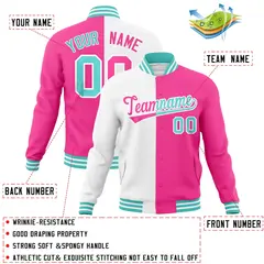 White Pink Two Tone Split Varsity Full-Snap Letterman Jacket 4