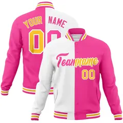 White Pink Two Tone Split Varsity Full-Snap Letterman Jacket 1