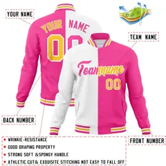 White Pink Two Tone Split Varsity Full-Snap Letterman Jacket 4
