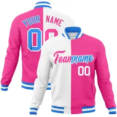White Pink Two Tone Split Varsity Full-Snap Letterman Jacket 1