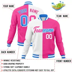 White Pink Two Tone Split Varsity Full-Snap Letterman Jacket 4