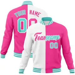 White Pink Two Tone Split Varsity Full-Snap Letterman Jacket 1