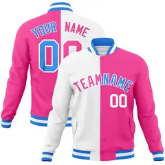 White Pink Two Tone Split Varsity Full-Snap Letterman Jacket 1