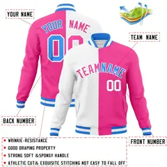 White Pink Two Tone Split Varsity Full-Snap Letterman Jacket 4