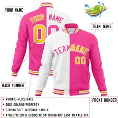 White Pink Two Tone Split Varsity Full-Snap Letterman Jacket 4