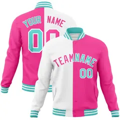 White Pink Two Tone Split Varsity Full-Snap Letterman Jacket 1