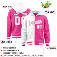 White Pink Two Tone Split Varsity Full-Snap Letterman Jacket Hoodie 4