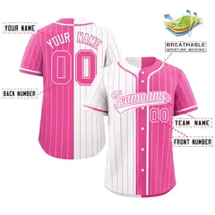 White Pink Two Tone Striped Authentic Baseball Jersey 2