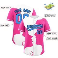 White Pink Valentine's Day Couple Silhouettes Baseball Jersey 3
