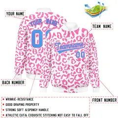 White Pink Varsity Full-Snap Leopard Graffiti Letterman Baseball Jacket 2